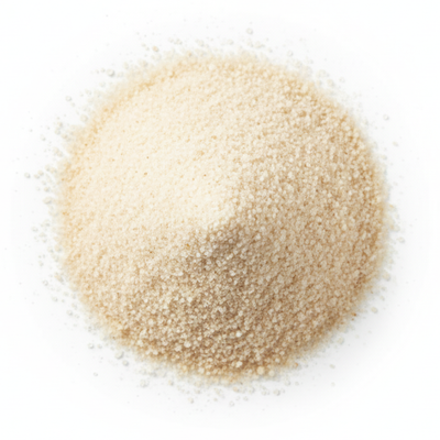 Bild von einem hellen Pulverhäufchen Glucosamin.