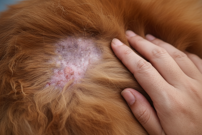 Nahaufnahme von kahler Stelle im Fell eines Hundes.
